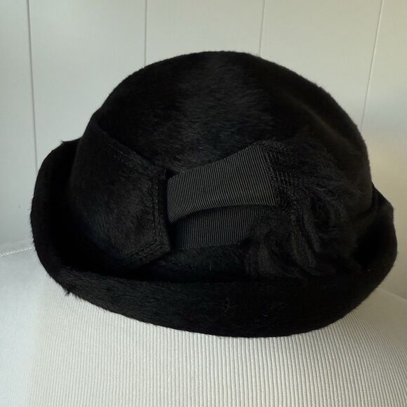 VTG 40s 50s I. Magnin Small Half Hat Derby Fedora Italy Retro Black Tassel Scarf - Picture 11 of 13
